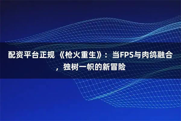 配资平台正规 《枪火重生》：当FPS与肉鸽融合，独树一帜的新冒险